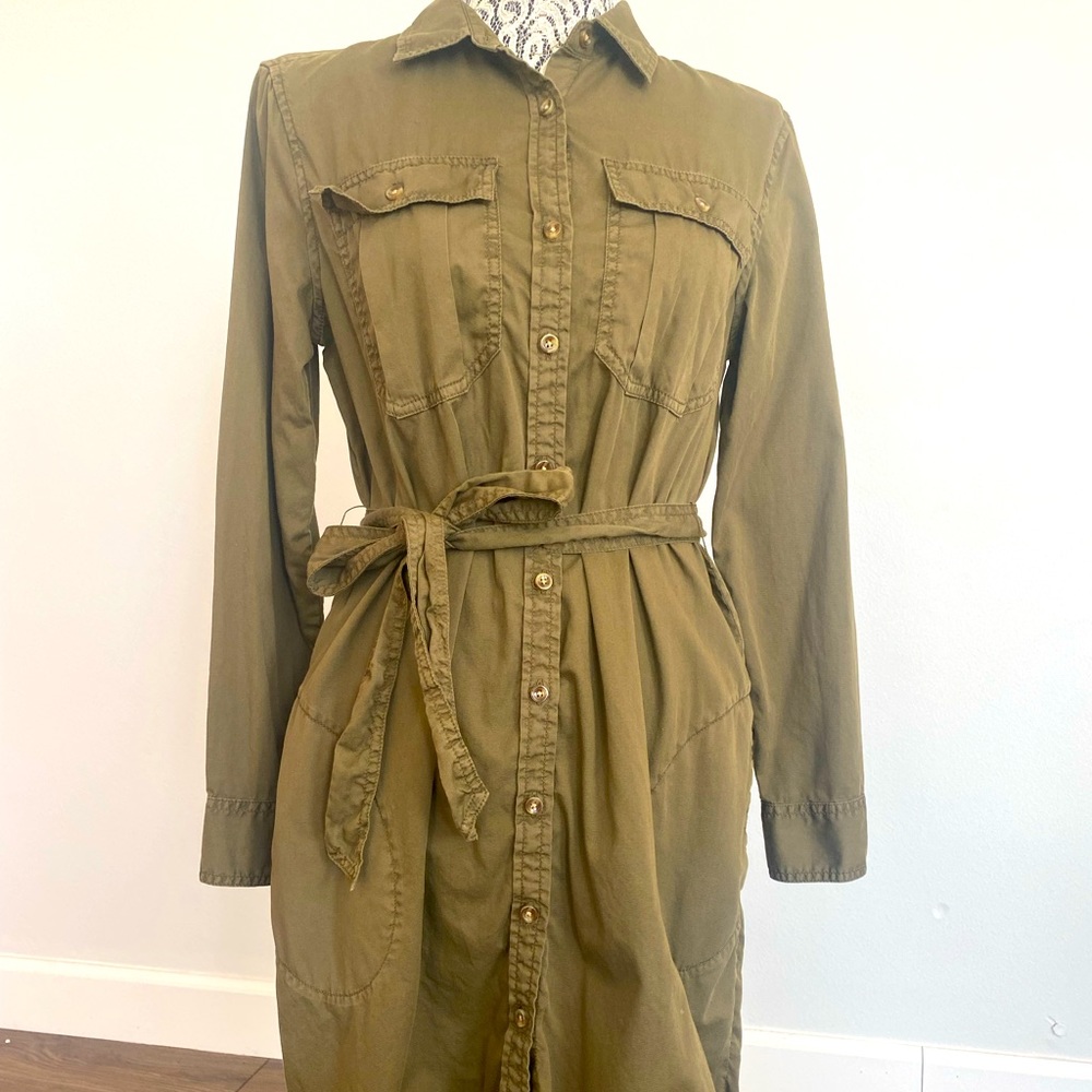 Trench styled shirt dress with waste tie